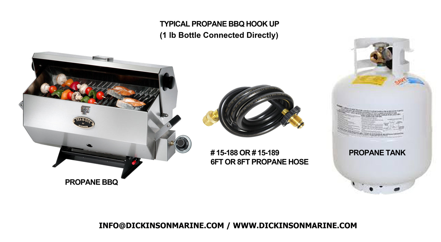 Standard Propane Hose – POL Fitting to BBQ Connection (6 ft or 8 ft, USA)