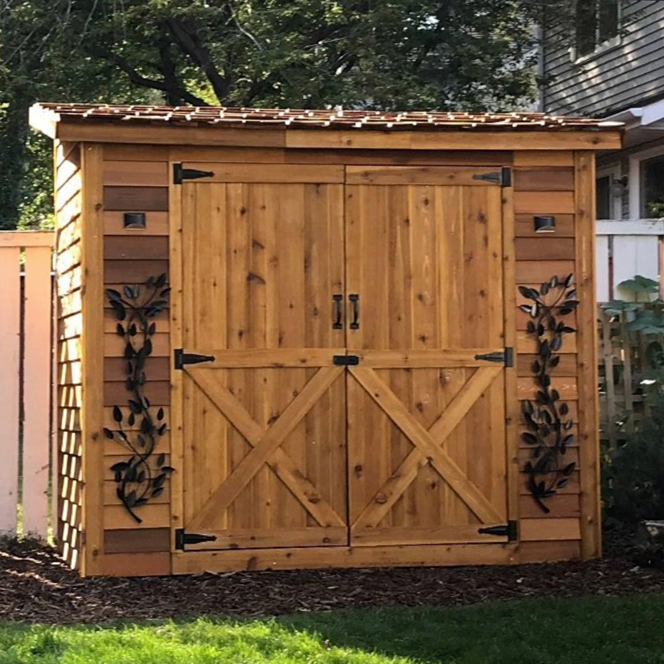 double door lean to cedar shed