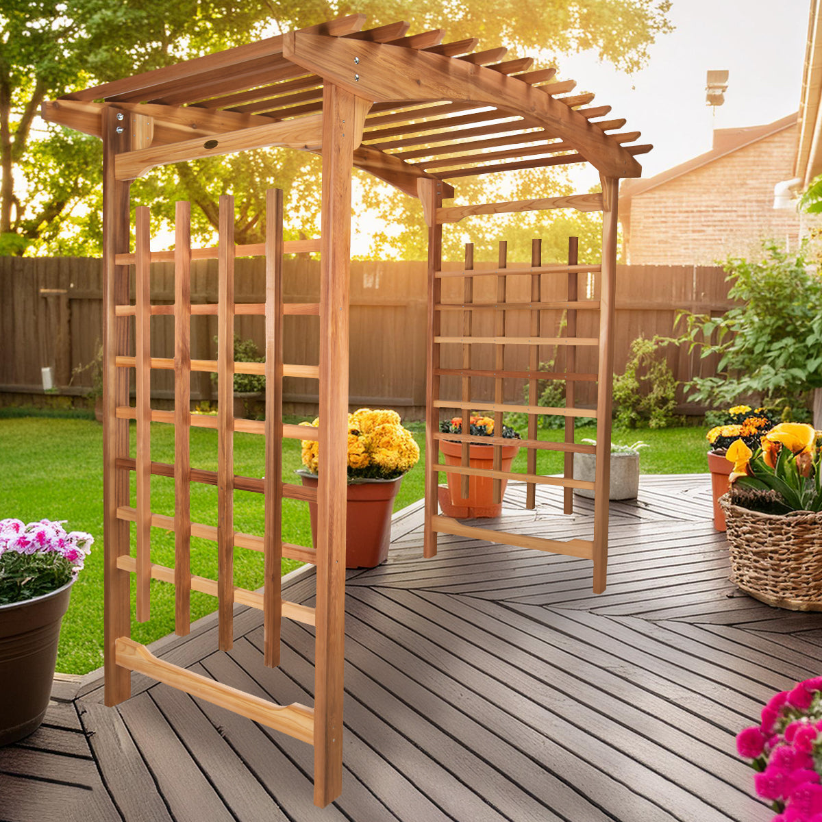 8' - Wide Cedar Garden Arbor – Oversized Wooden Archway for Pathways & Outdoor Decor