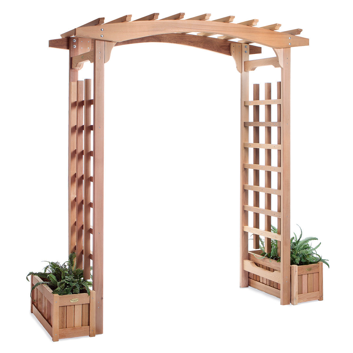 wooden planter with trellis attached All Things Cedar Pagoda Arbor Planter Box Set