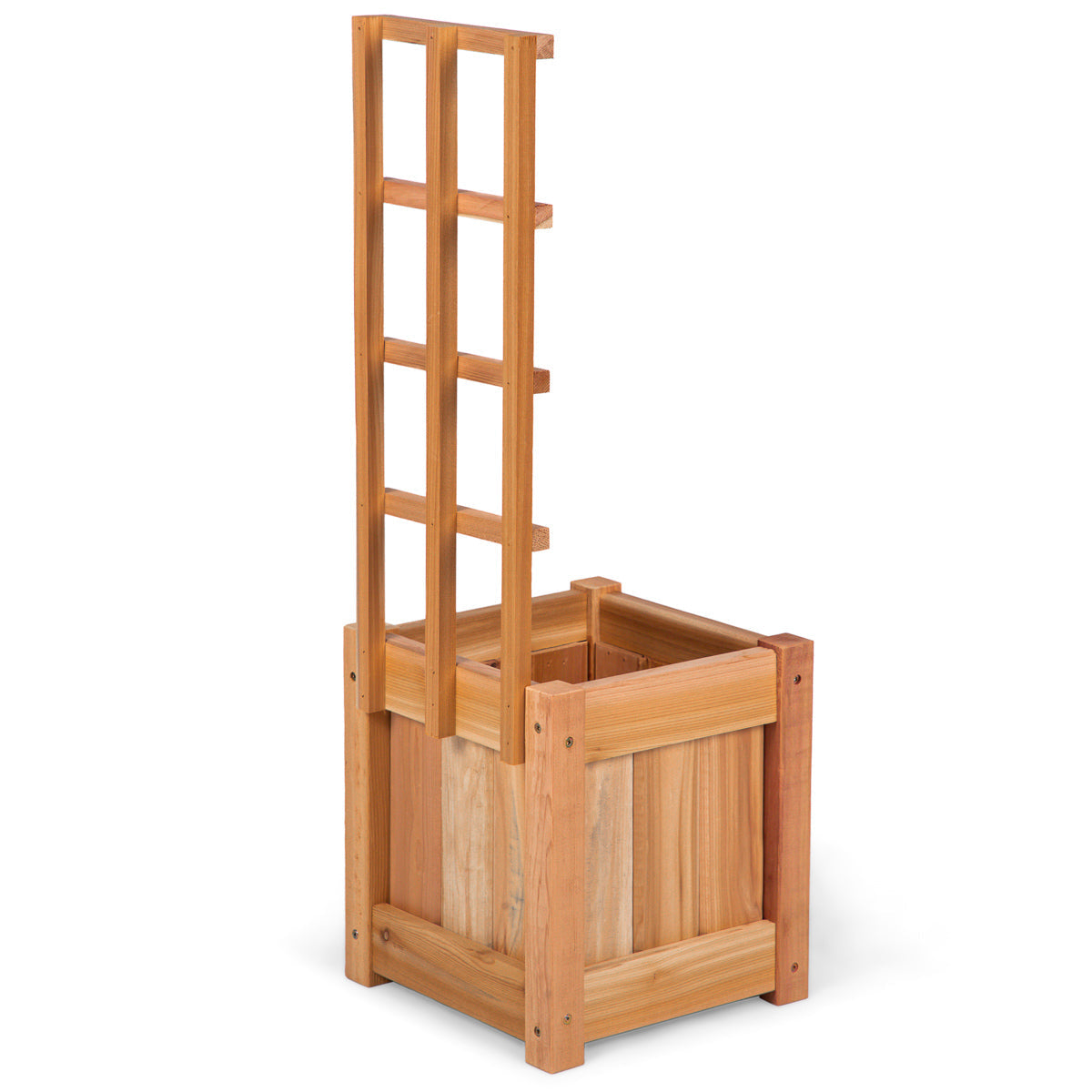 square raised wooden garden planters box trellis