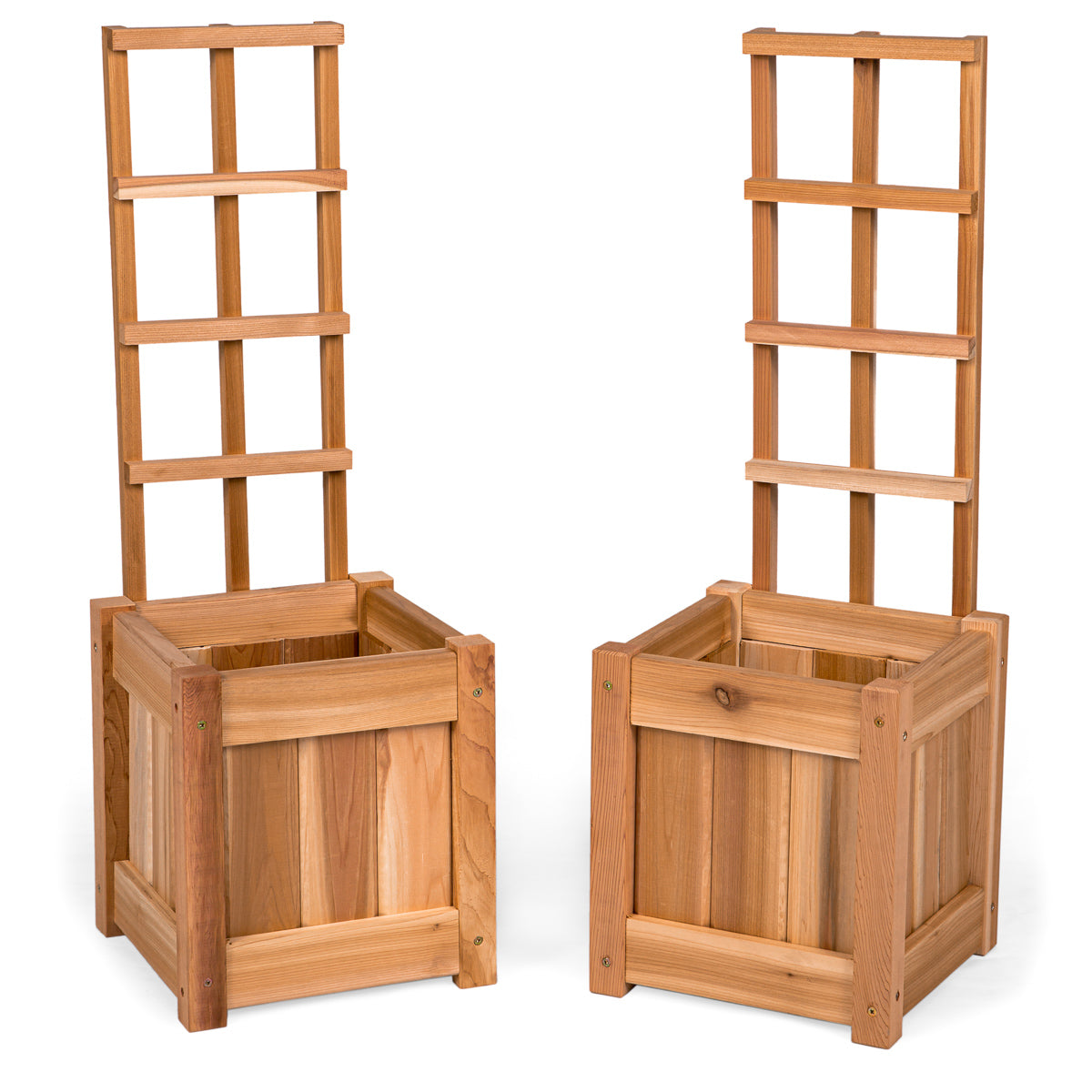square raised wooden garden planters box trellis