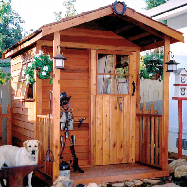 cedar tiny backyard shed with porch