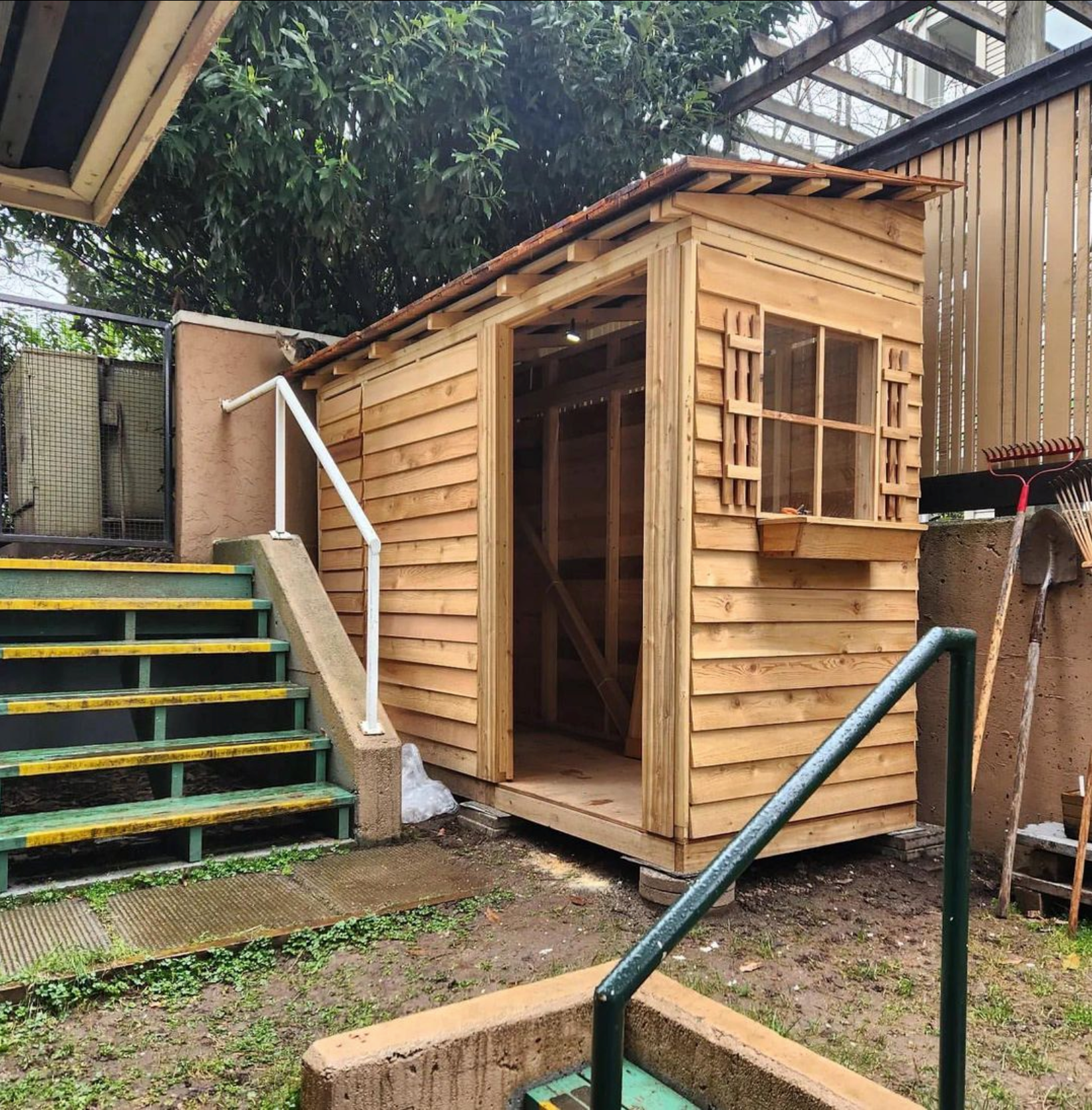 cedar lean-to bike shed
