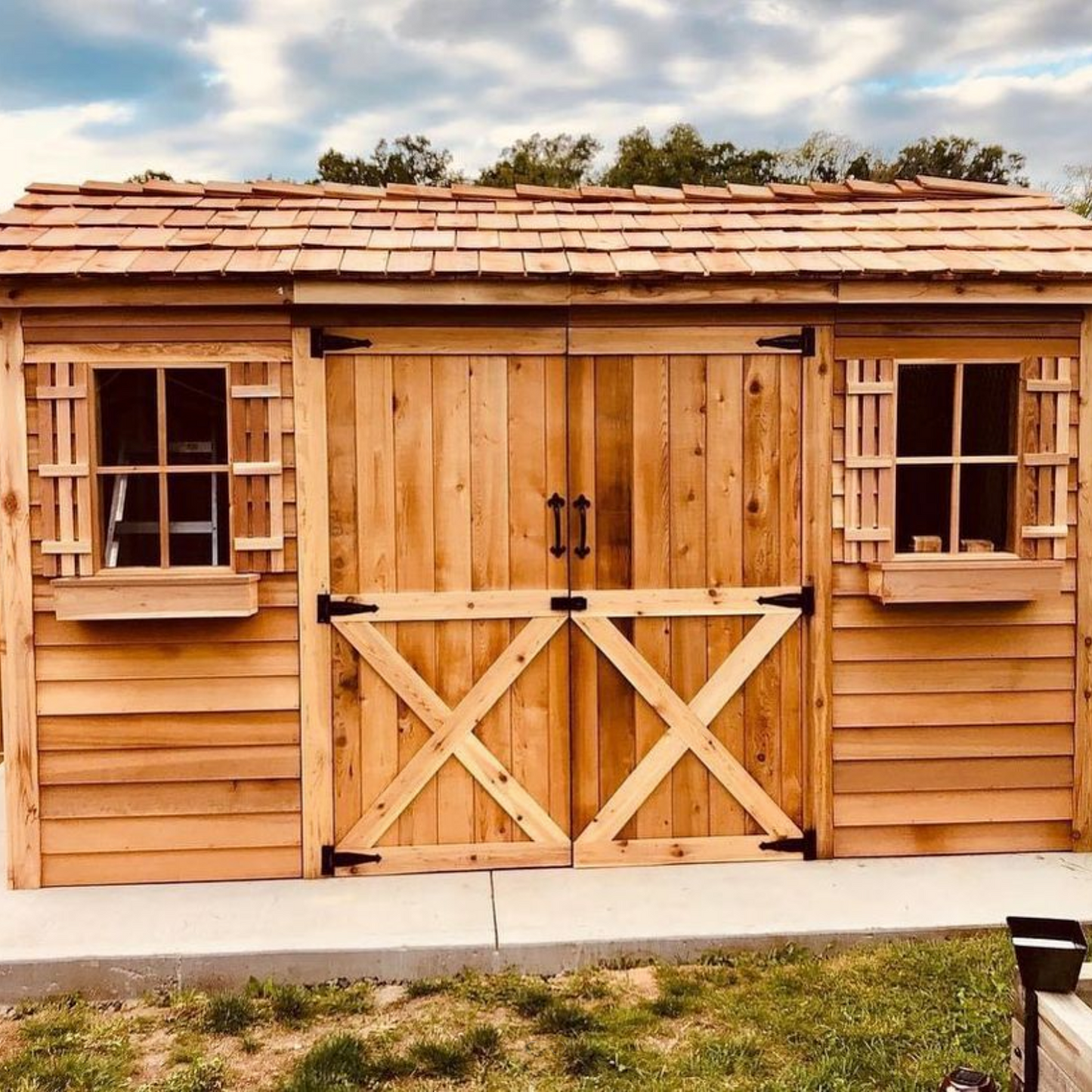 double door longhouse cedar shed