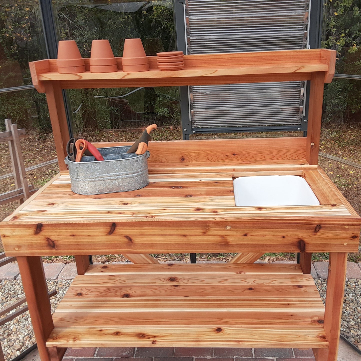 DIY Potting Bench with Sink & Shelves