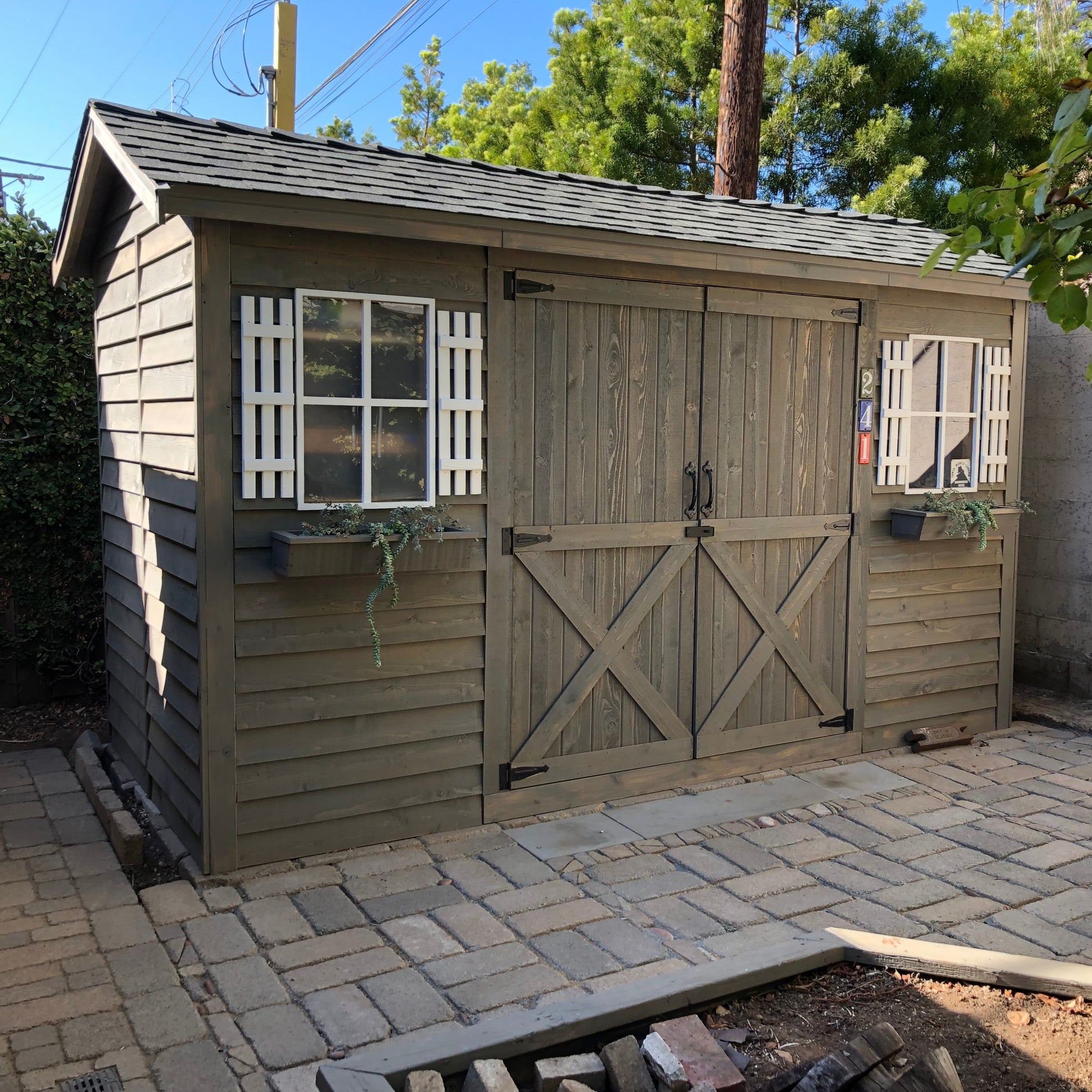 double door shed stained