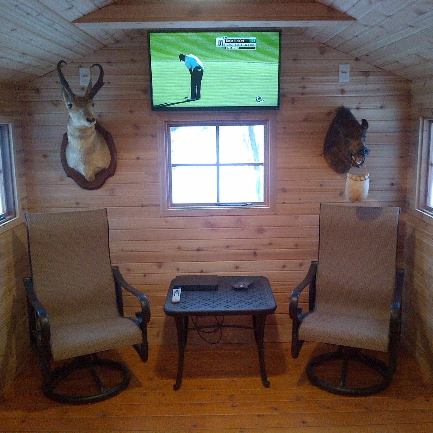 inside cedar man cave shed