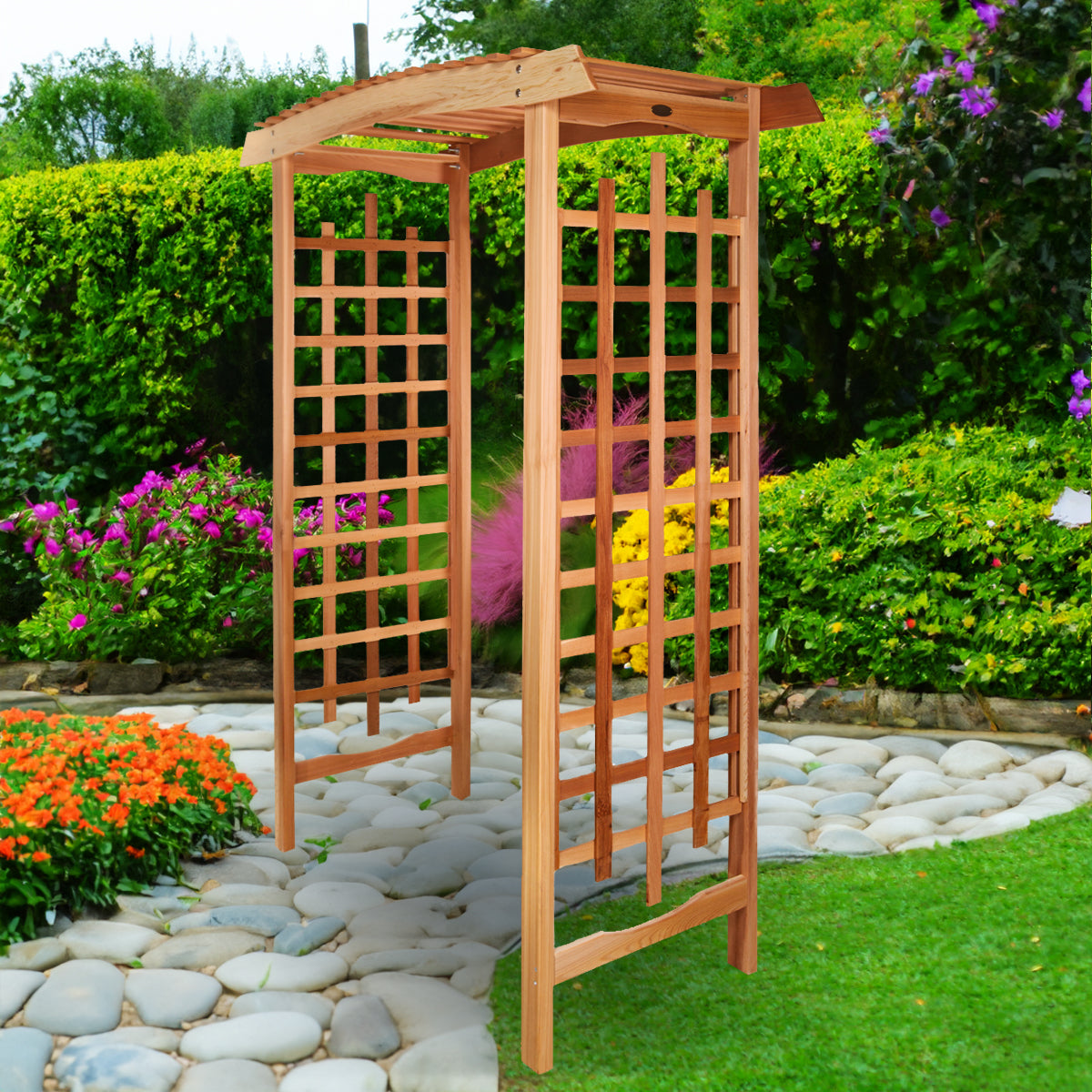 5' - Cedar Pagoda Arbor – Elegant Wooden Garden Arch for Vines & Entrances