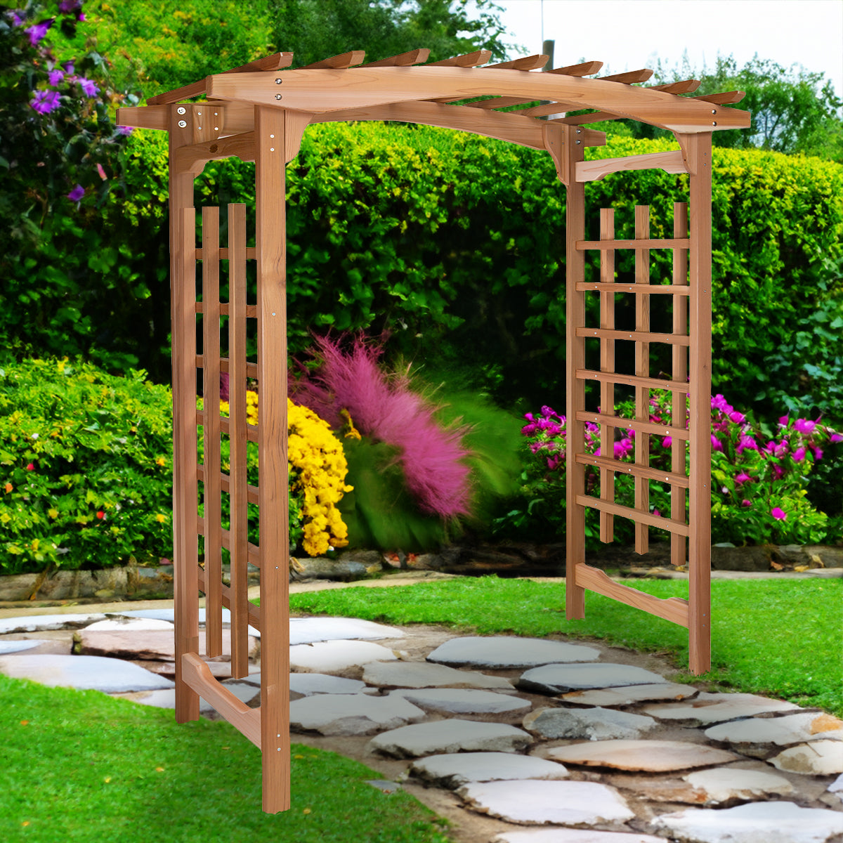 Arched Cedar Garden Arbor – Decorative Wooden Trellis for Outdoor Entrances & Weddings