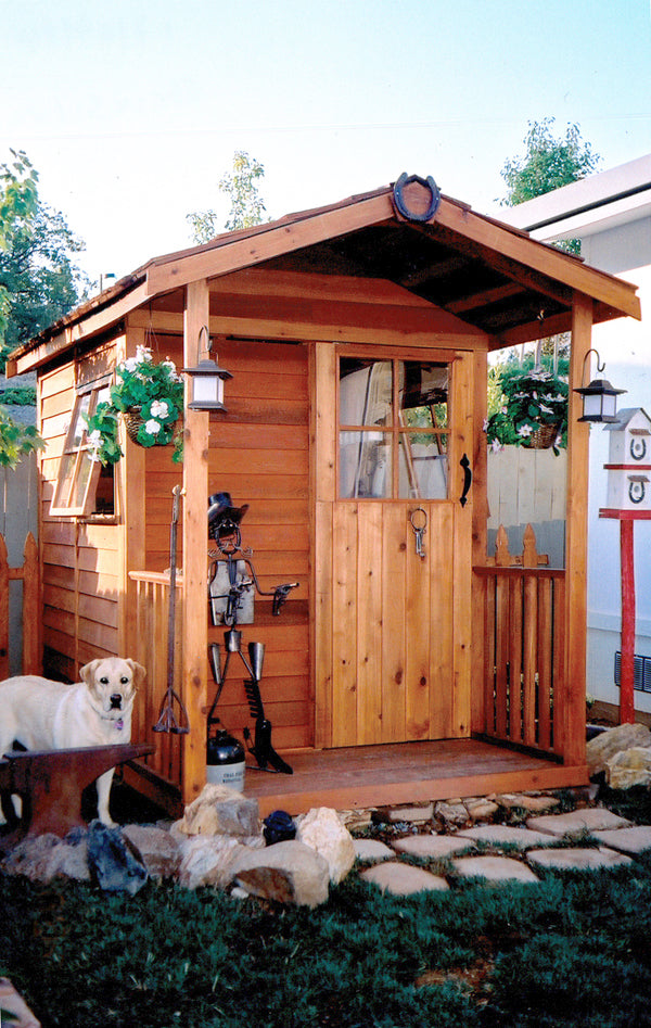 cedar tiny backyard shed with porch