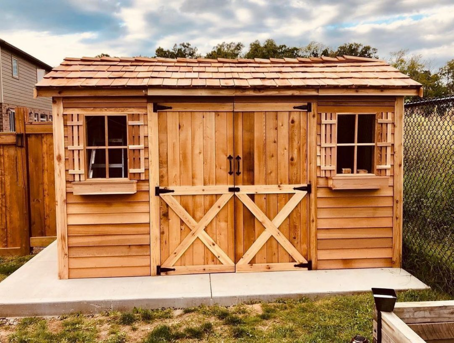 double door longhouse cedar shed