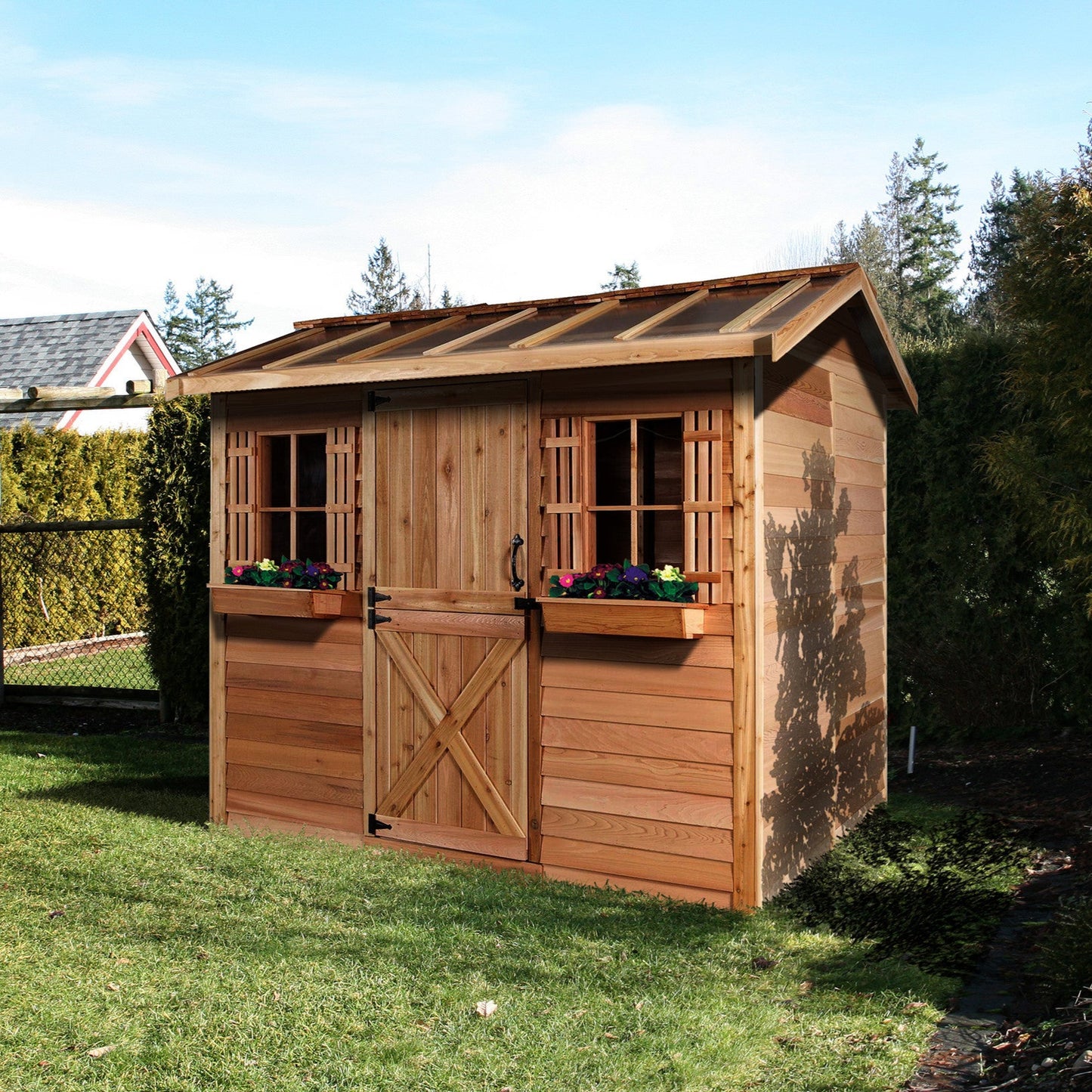 cedar hobby house with skylight