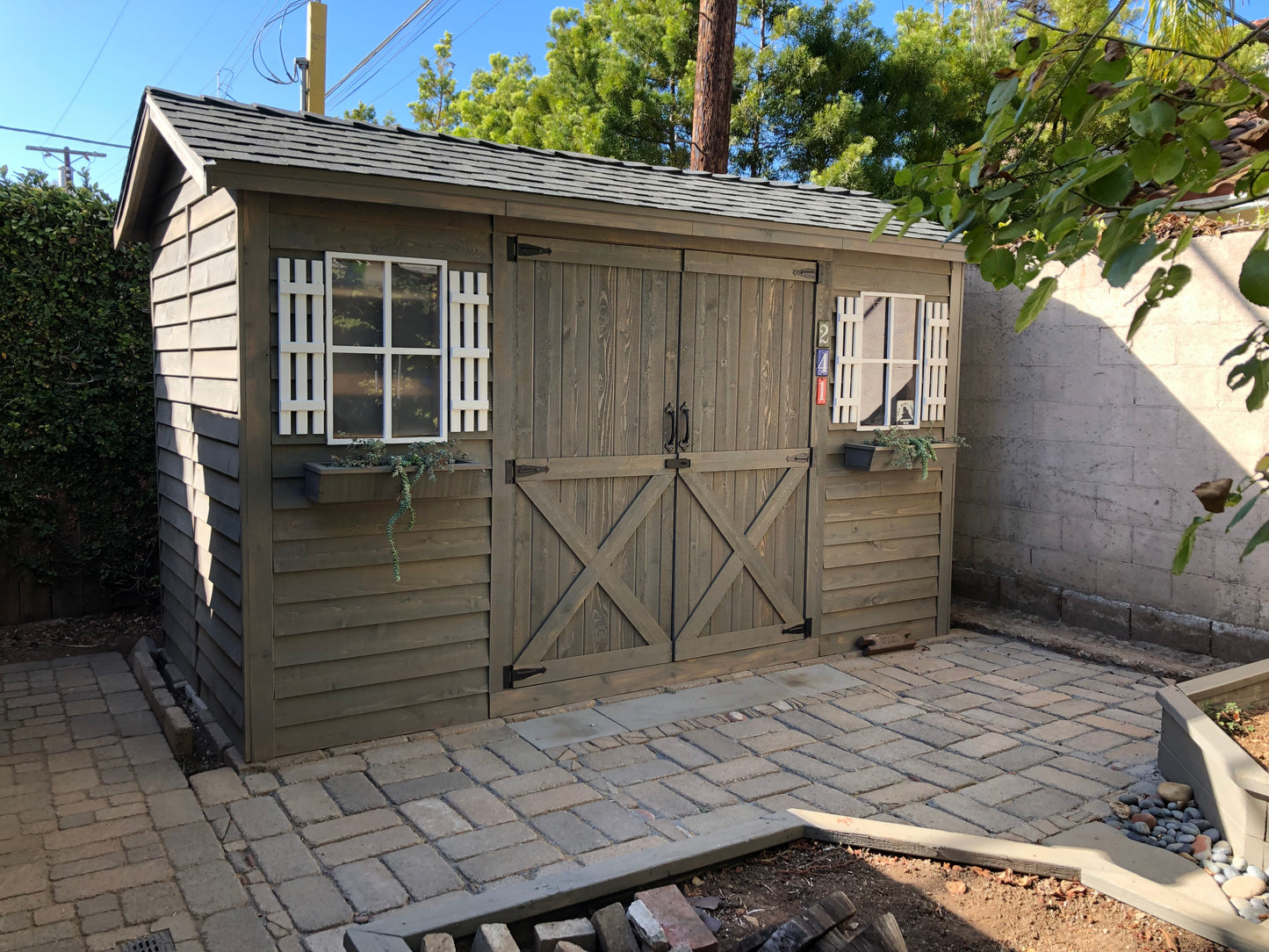 double door shed stained