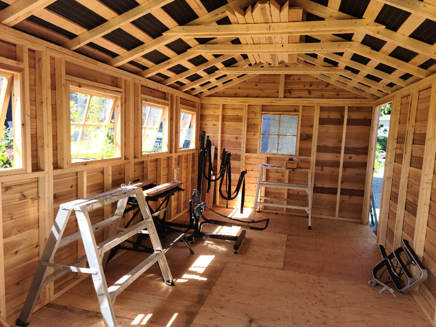inside cedar boathouse shed
